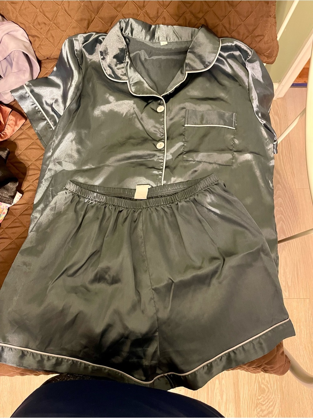 Silky Short Sleeve Pajama Set — Blue